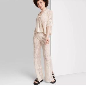 3. Women's Wide Leg Open Work Pants - Wild Fable Off-White